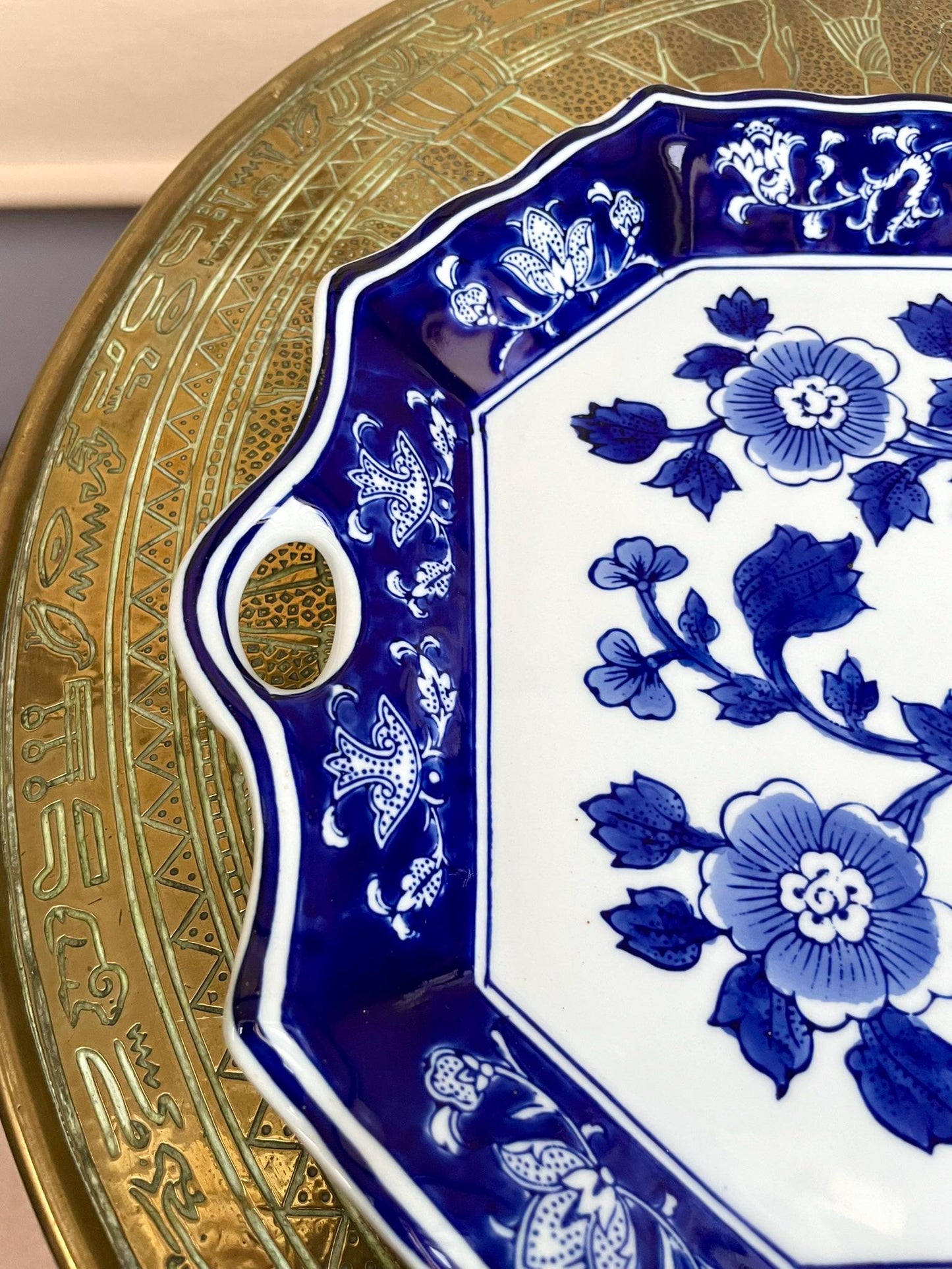 Large Blue and White Porcelain Serving Tray • Handcrafted Prestige Floral Platter • Luxury Home Décor Elegant Table Center piece