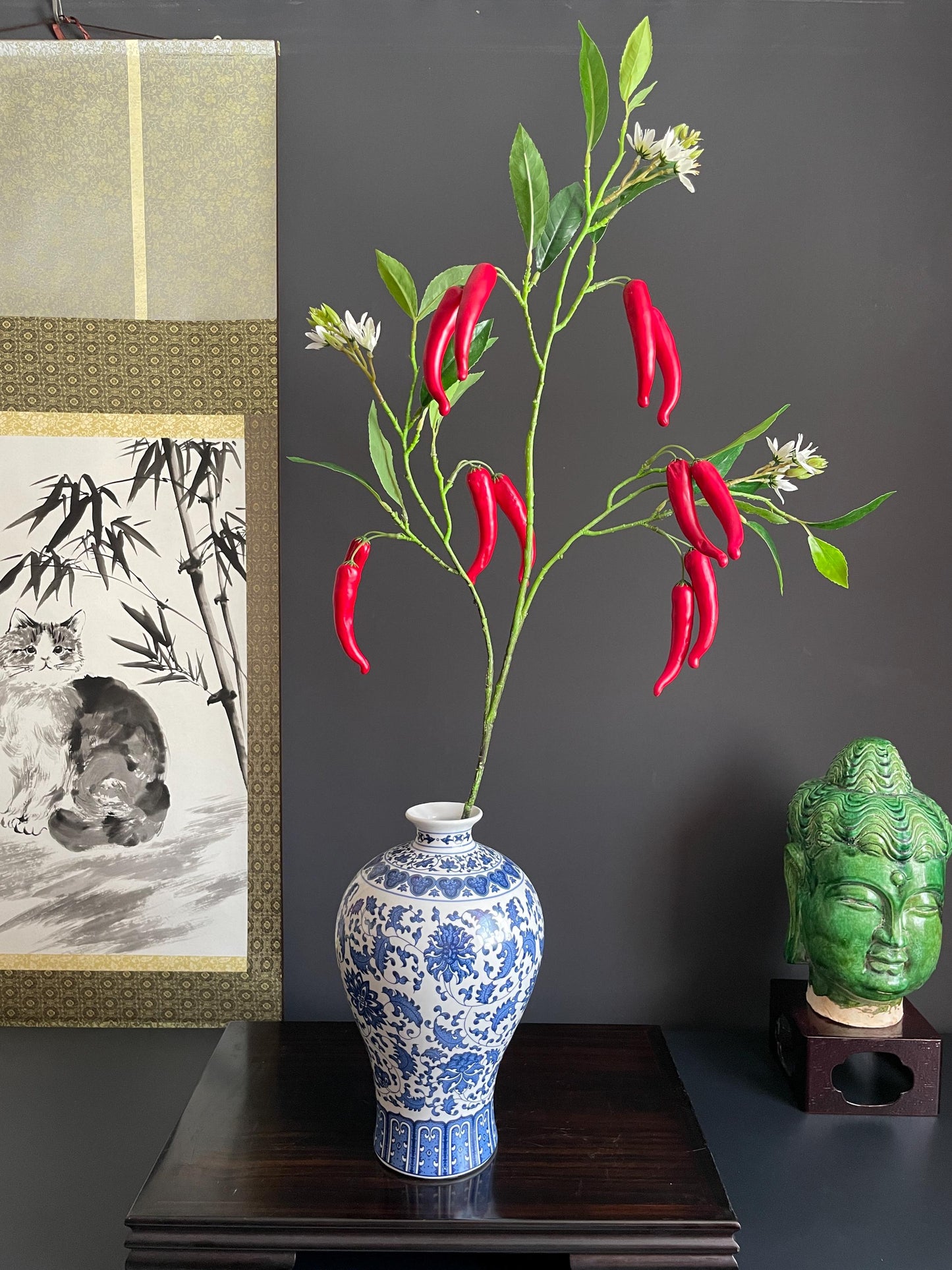 Realistic Faux Chili Pepper Branch | Artificial Fruit Stem | Decorative Greenery for Kitchen or Modern Home Decor
