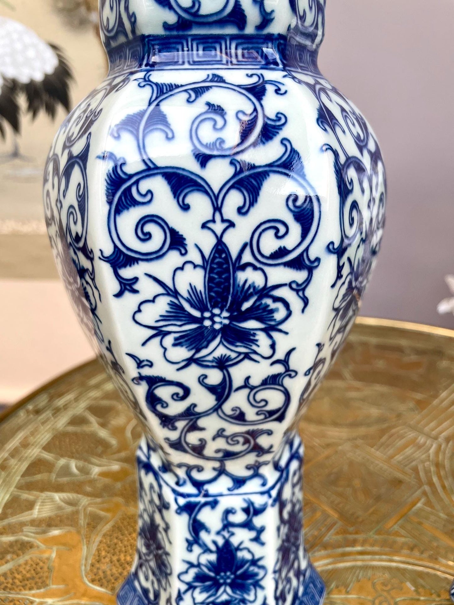 Pair of Blue & White Hexagonal Imperial Lotus Vases • Royal Ritual Vessel Form Six-Sided Classical Porcelain Pair Luxury Oriental Home Décor